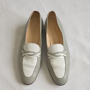 Italian Leather Women's Gray and White Loafers